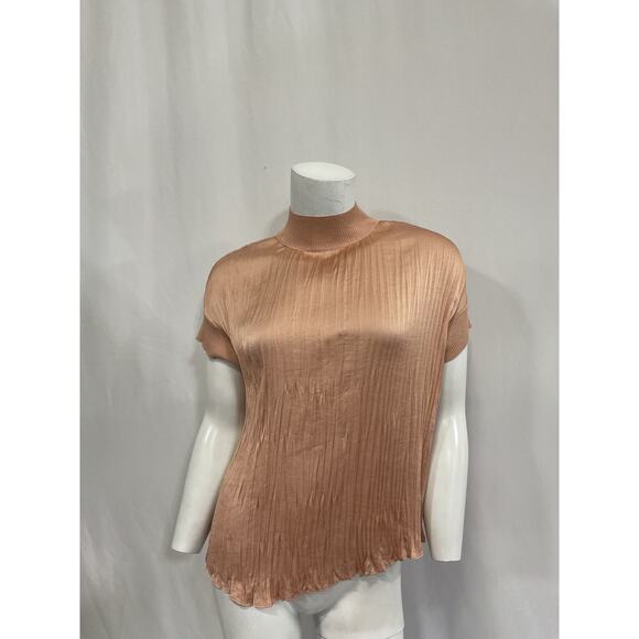 Vince Satin Pink Mockneck Short Sleeve Top Size XS - Picture 2 of 5